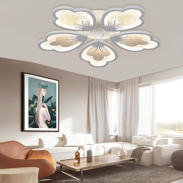 Flower Shaped Dimmable LED White Nordic Chandelier Light Flush Mount Lighting - Image 5