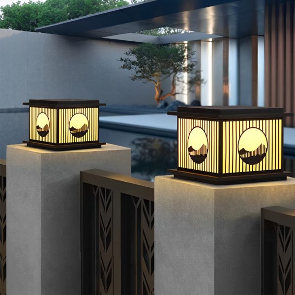 Retro Mountain Scenery LED Waterproof Black Modern Solar Pillar Lamp - Image 5