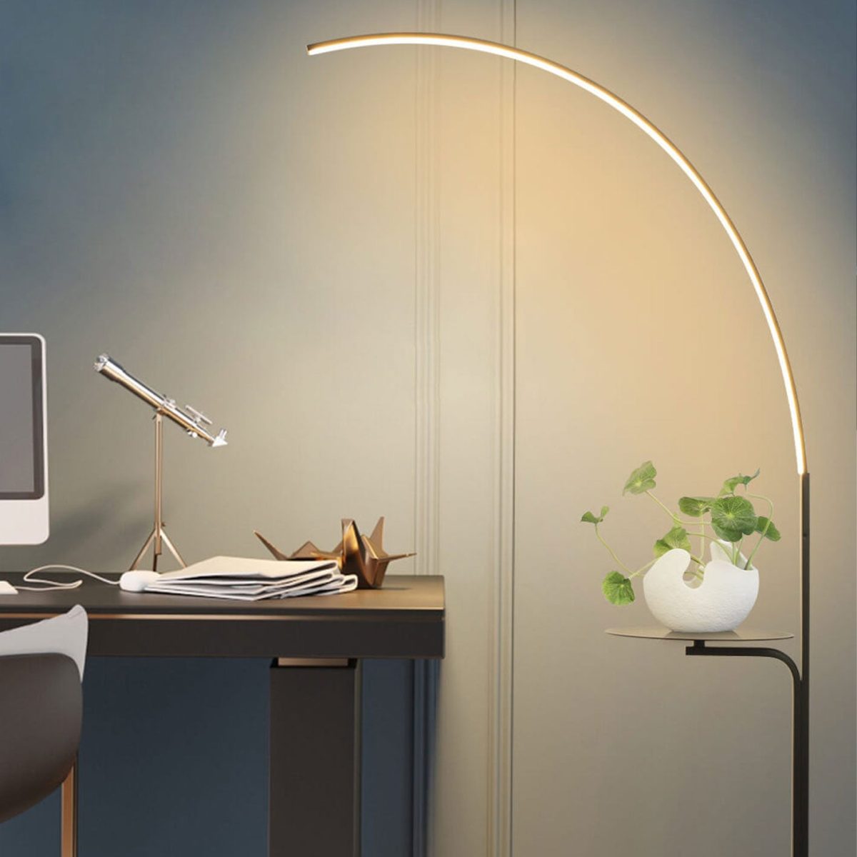 Nordic Minimalist Line Bending with Tray LED Standing Floor Lamp - Image 19