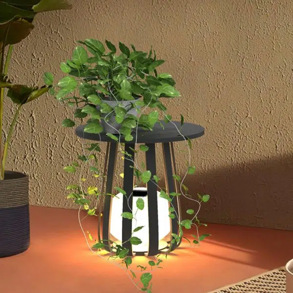 Round Waterproof RGB Iron Small Coffee Table Solar Light Outdoor Lanterns - Image 2