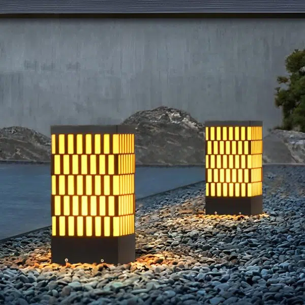 Retro Grid Designed Waterproof LED Black Modern Lawn Lamp Outdoor Lighting - Image 4