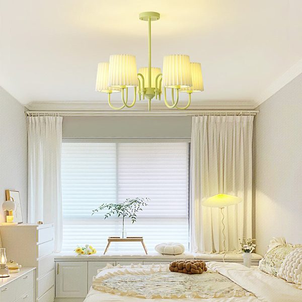 Pleated Fabric Retro Pastoral Green French Style Chandelier Hanging Lights - Image 3