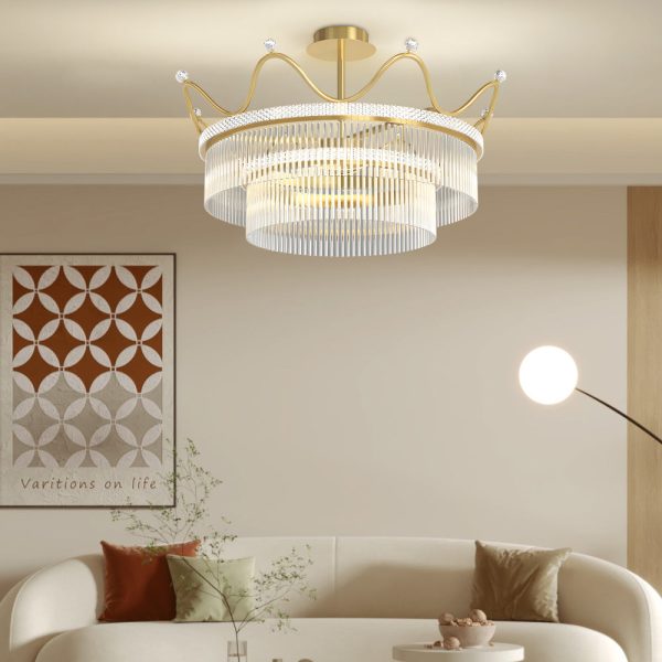 Round Crystal Crowns Three Step Dimming Luxury Postmodern Chandelier - Image 3
