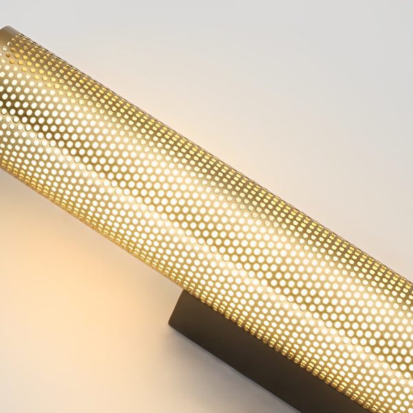 Gold Perforated Cylindrical Bathroom Vanity Light with Mesh Design - Image 5