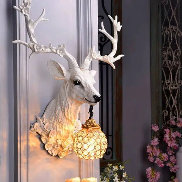 Retro Creative Fortune Deer Head Resin 1-Light Wall Sconce Lamp - Image 2