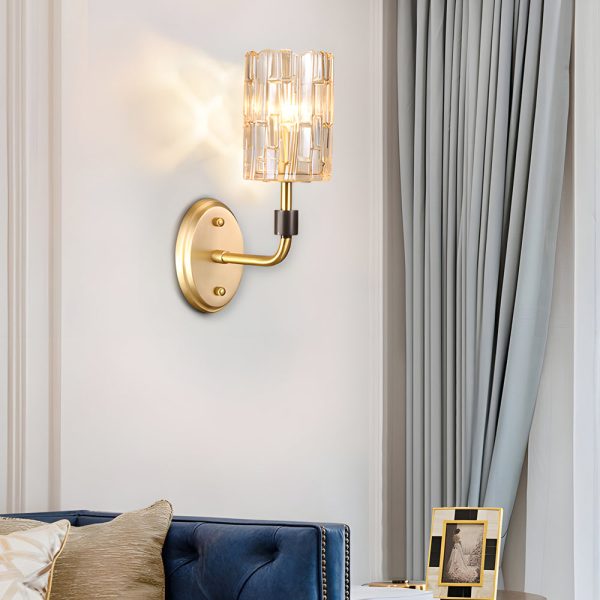 Luxury Copper Armed Crystal Wall Light Modern 1/2-Light Sconce - Image 2