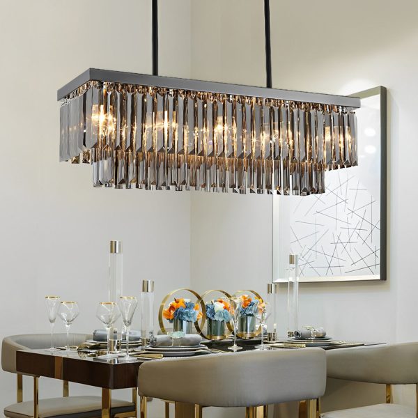 Rectangular Crystal LED 3 Step Dimming Smoke Gray Modern Chandelier - Image 5