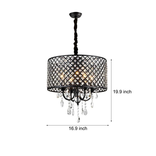 Round Iron Crystal Pendant Retro American Style Chandelier Hanging Lights - Image 4