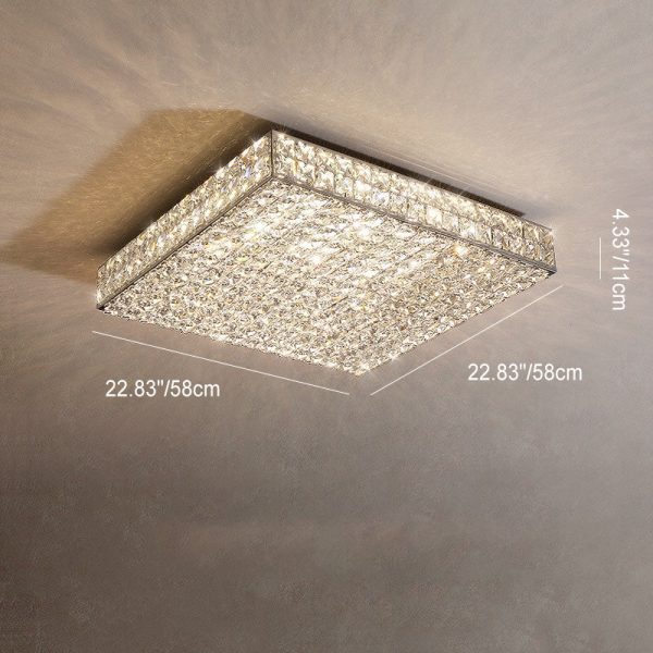 Modern Luxury Stainless Steel Crystal Round Square Rectangular LED Flush Mount Ceiling Light For Living Room - Image 9