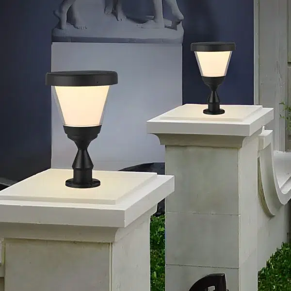 Waterproof LED Black Modern Solar Fence Post Cap Light Pillar Lights - Image 4