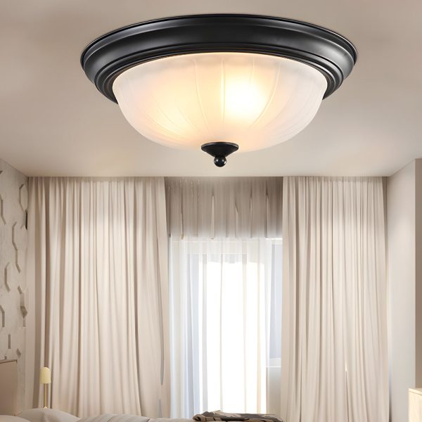 Round Glass Shade Iron Simple American Style Bedroom Ceiling Light Fixture - Image 2