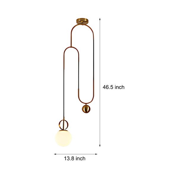 1-Light Gold Hanging Opal Glass Globe Pendant Light - Image 4