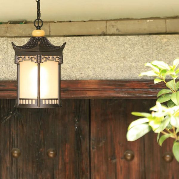 Retro Chinese Outdoor Waterproof Hexagonal Lantern 1-Light Patio Pendant Light - Image 3
