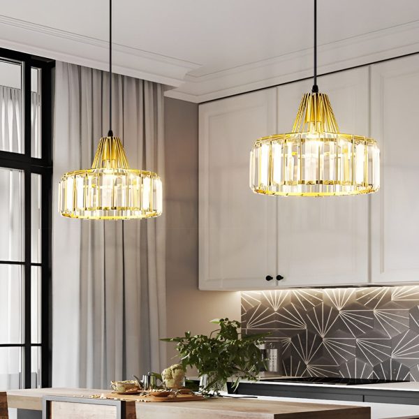 Drum-shaped Crystal Metal Modern Chandelier Pendant Light Hanging Lamp - Image 3