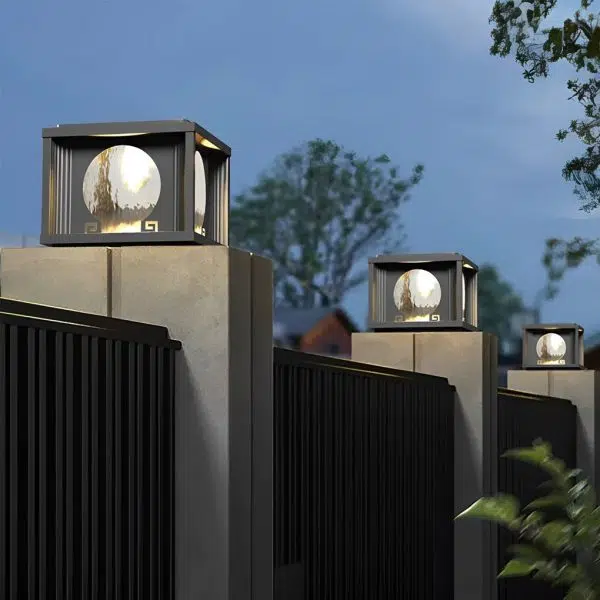 Square Round Waterproof LED Black Solar Lights Outdoor Fence Post Lamp - Image 4