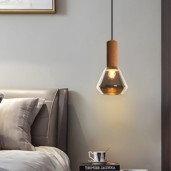 Luxury Copper Glass Jar 1-Light Wood Pendant Light Ceiling Hang Fixture Cork Diamond Glass Suspended lights - Image 3