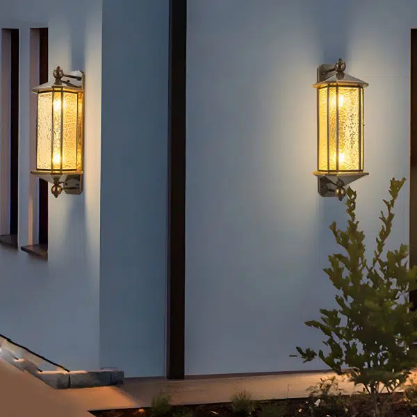 Elegant Brass Glass Lantern Copper Outdoor Wall Light - Image 3