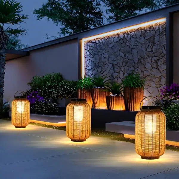 Portable Lantern Rattan LED Waterproof Solar Outdoor Lights Floor Lamp - Image 5