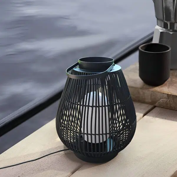 Portable Black Modern Iron Woven E27 Pillar Accent Outdoor Lantern - Image 4