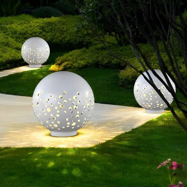 Waterproof Round Metal Hollow White Modern Outdoor Lanterns Lawn Lamp - Image 5