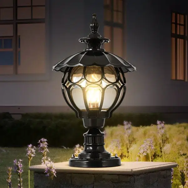 Flower Ball Cognac Glass Waterproof European Style Outdoor Pillar Lamp - Image 5