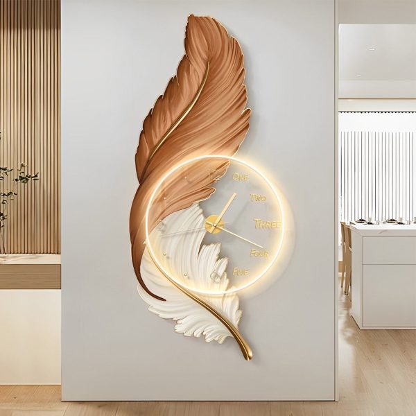 Feathers Painting Acrylic USB DC5V Round Wall Clock Wall Lamp with Remote - Image 3