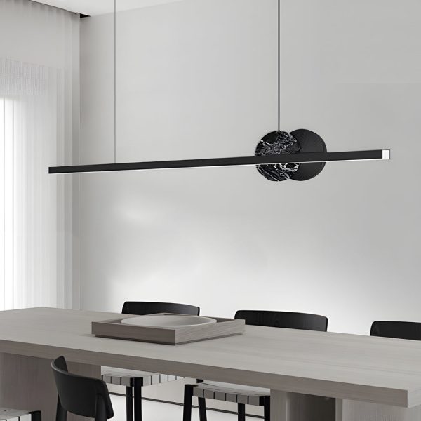 Black Linear Round Marble LED Pendant Light - Image 5