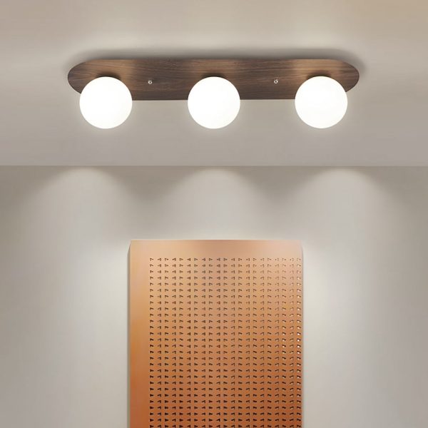 Flush Mounted Walnut Board Ceiling Light with 2/3/4 Milky White Glass Globes - Image 5