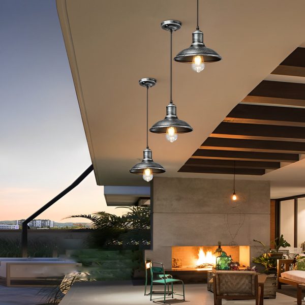 Round Iron Waterproof LED Retro Industrial Style Outdoor Pendant Lights - Image 2
