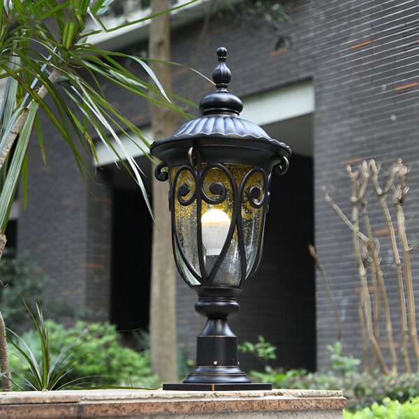 Round Bubble Glass Waterproof Black European Style Outdoor Pillar Lamp - Image 5