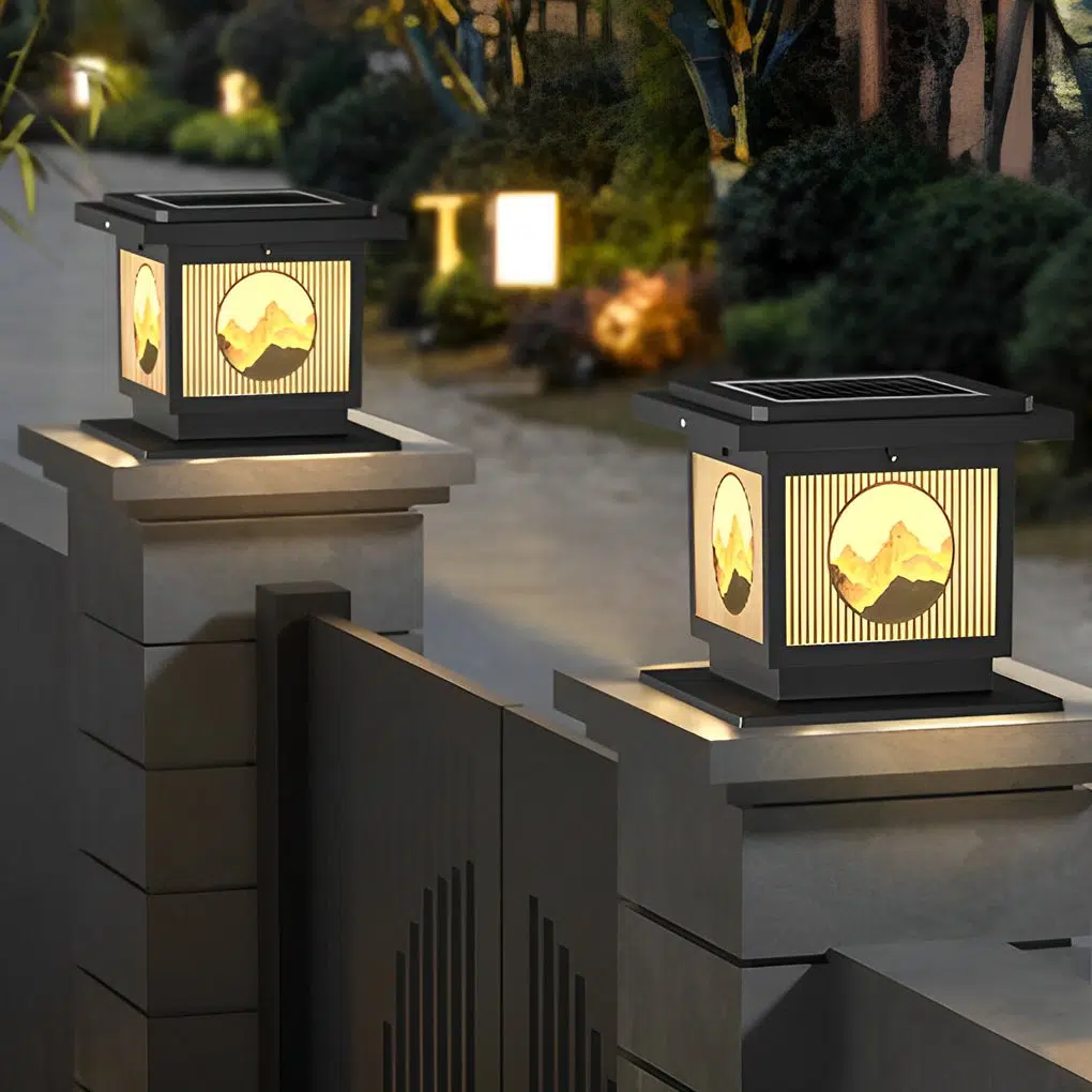 6-8ba1ba58-ae40-4191-84e4-d3a89a118c7a.jpg Square Retro Mountain Scenery LED Waterproof Solar Post Caps Lights - Image 1