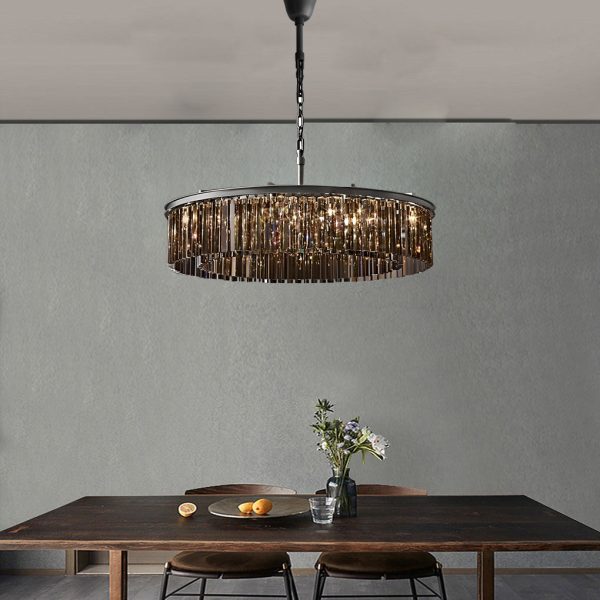 Round Metal Crystal Strip Retro American Style Chandelier Pendant Lamp - Image 3