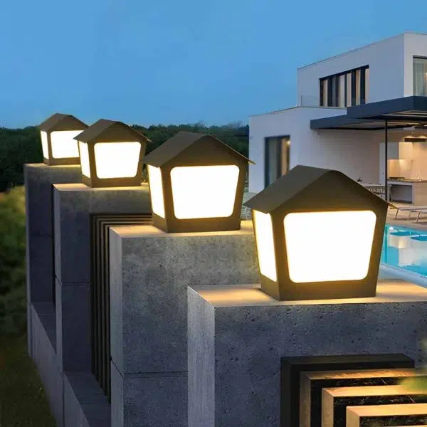 Cottage Shaped LED Waterproof Black Modern Solar Fence Post Lights Pillar Light - Image 4