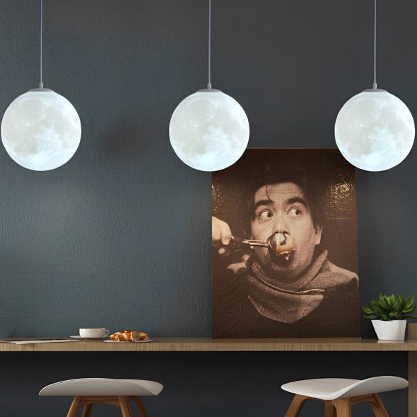 Round Moon Lunar 3D Creativity White Pendant Lamp Hanging Ceiling Lamp - Image 6