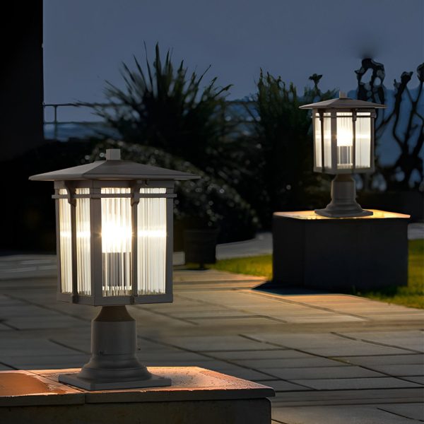 Striped Glass Shade LED Waterproof Black Modern Outdoor Post Lights - Image 3
