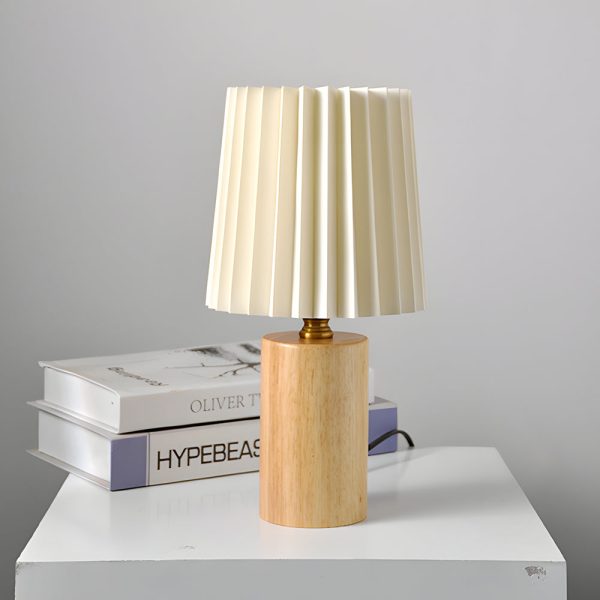 Wood Column Table Lamp with Pleated Empire Lampshade - Image 3