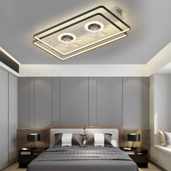 Creative Rectangular 3 Step Dimming Nordic Bladeless Ceiling Fan Lamp with 2 Fans - Image 3