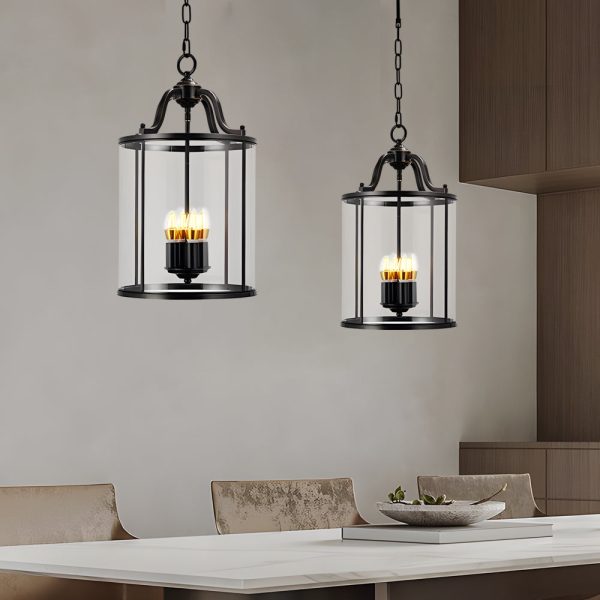 3/4-Light Candlelight Vintage Cylinder Glass Lantern Pendant Light - Black - Image 4