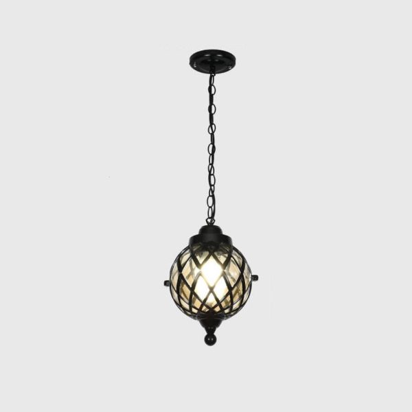 European Vintage Round Ball Die-Cast Aluminum Glass Waterproof Outdoor 1-Light Pendant Light - Image 4
