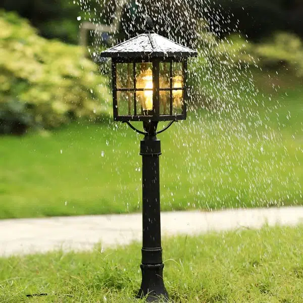 Retro Black Solar & Hardwired Outdoor Pavilion-Inspired Lawn Lamp - Image 4