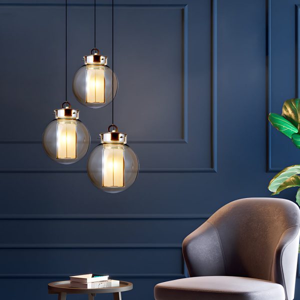 1-Light Amber Glass Shade Post-Modern Pendant Lights Hanging Lamp - Image 5