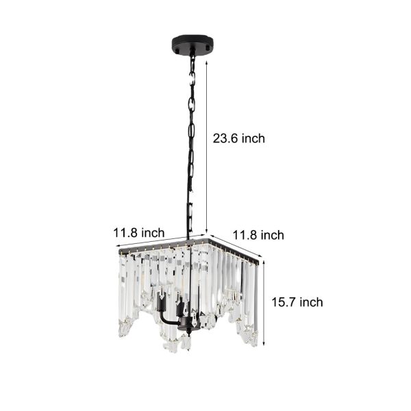 4 Lights Crystal Strips LED Three Step Dimming Black Modern Chandelier - Image 5