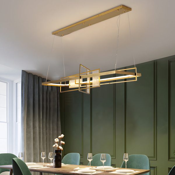 Rectangular Iron Frame Glass Decor LED Chandeliers Hanging Lights - Image 5