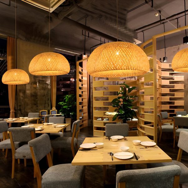 Creative Hand-woven Bamboo Lantern Three Step Dimming LED Chandelier - Image 5