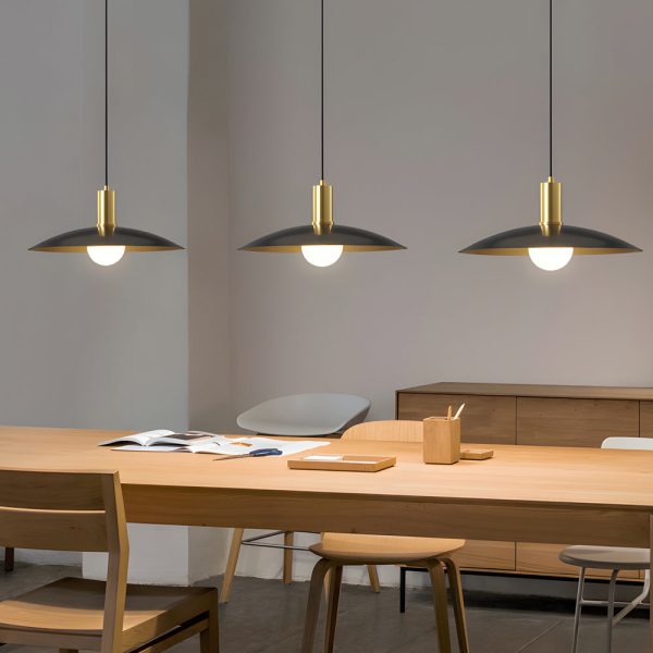 1-Light Mid-Century Brass Flared Pendant Light with White Glass Shade - Image 5