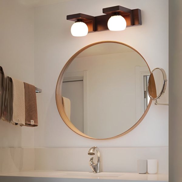 2/3-Light Wood Bathroom Vanity Light with Adjustable Iron Spotlight and Fixed Glass Shades - Image 4