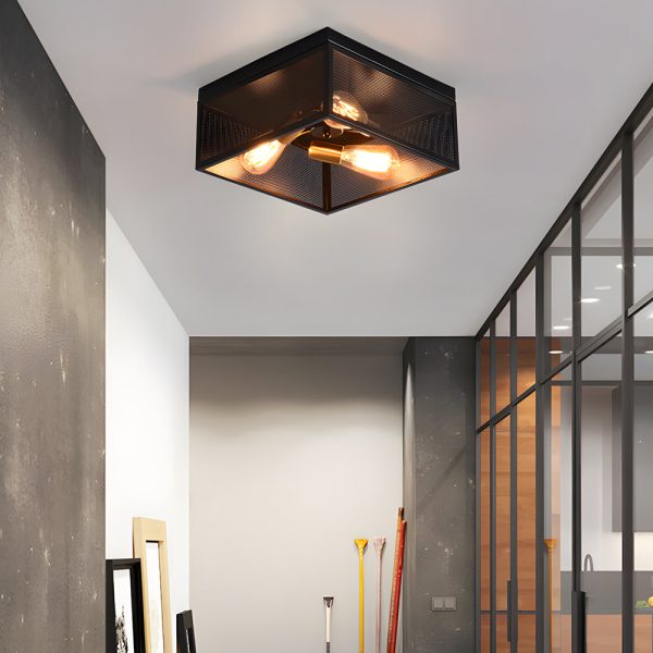 Square Iron Frame American Country Style Ceiling Light Fixture - Image 4