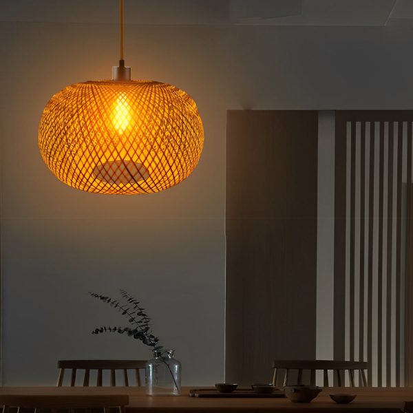 Round Creative Handmade Bamboo Rattan Modern Chandelier Pendant Lights - Image 4