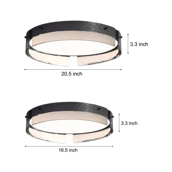 Round Black Hammered Glass LED Flush Mount Ceiling Light - Image 5