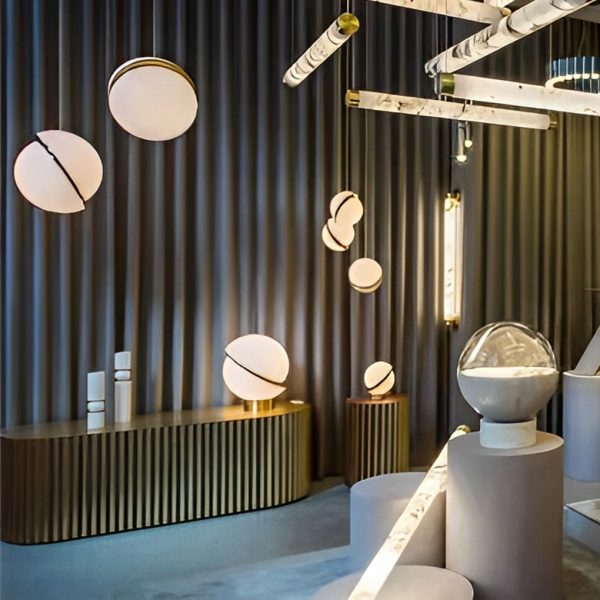 Round Creative Electroplated Iron Acrylic White Nordic Pendant Lights - Image 5